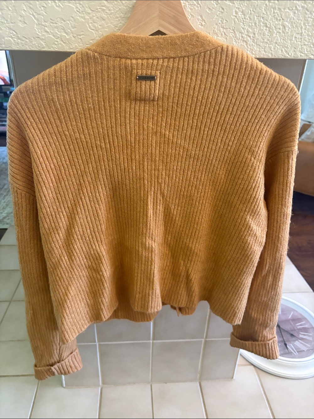 Billabong Women's Ribbed Button-Front Cardigan Orange/Tan - Picture 3 of 4